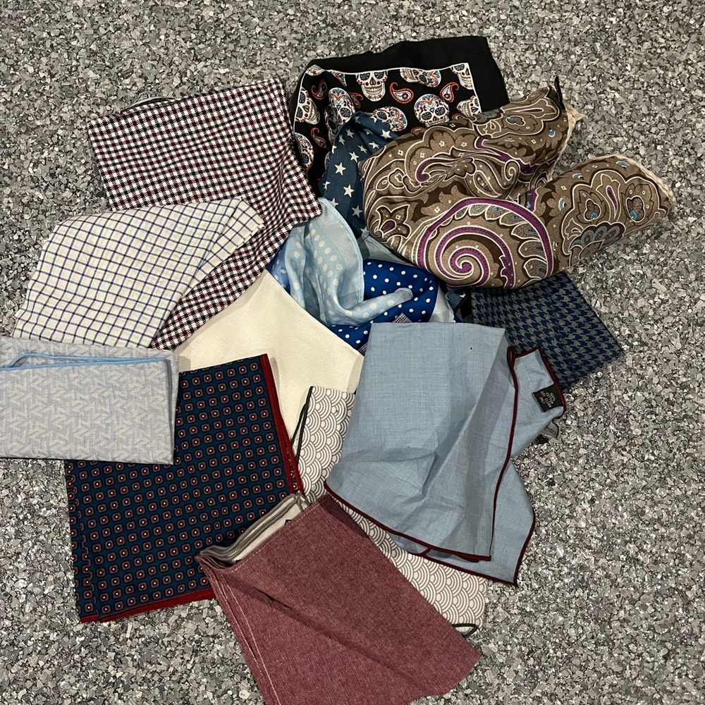 Assorted Silk and Cotton Pocket Squares (10+)